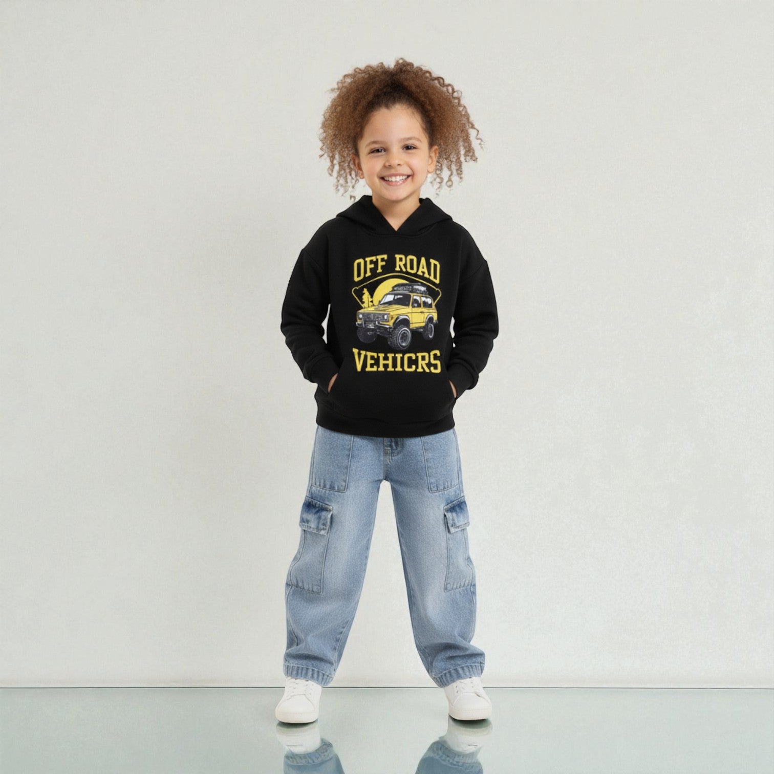 Hoodie With Yellow OFF ROAD VEHICRS Front Print