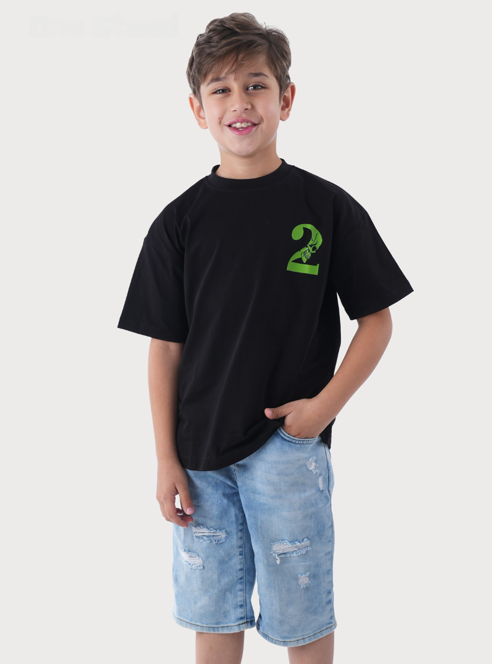 T-Shirt With Green Print Skull