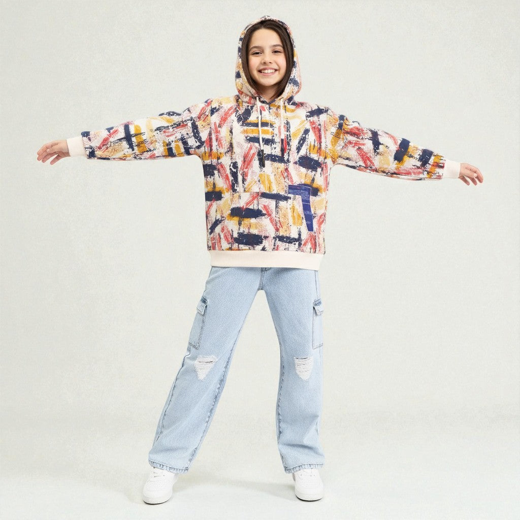 Hoodie Full covered Brushstroke With Front Blue Patch