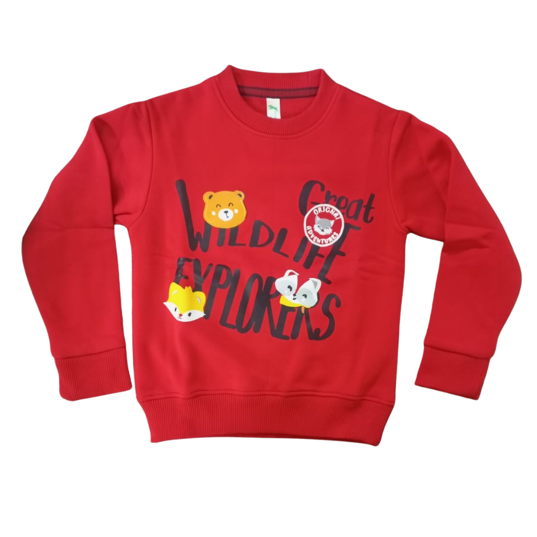 Sweatshirt with Cartoon Animal Faces and WILDLIFE EXPLORERS Front Print