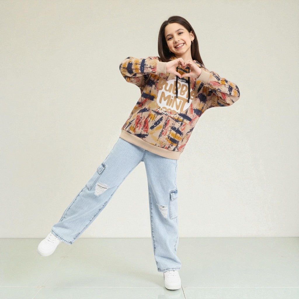 Hoodie Full Cover Brushstroke with 'BuBBle MINT' Front Print