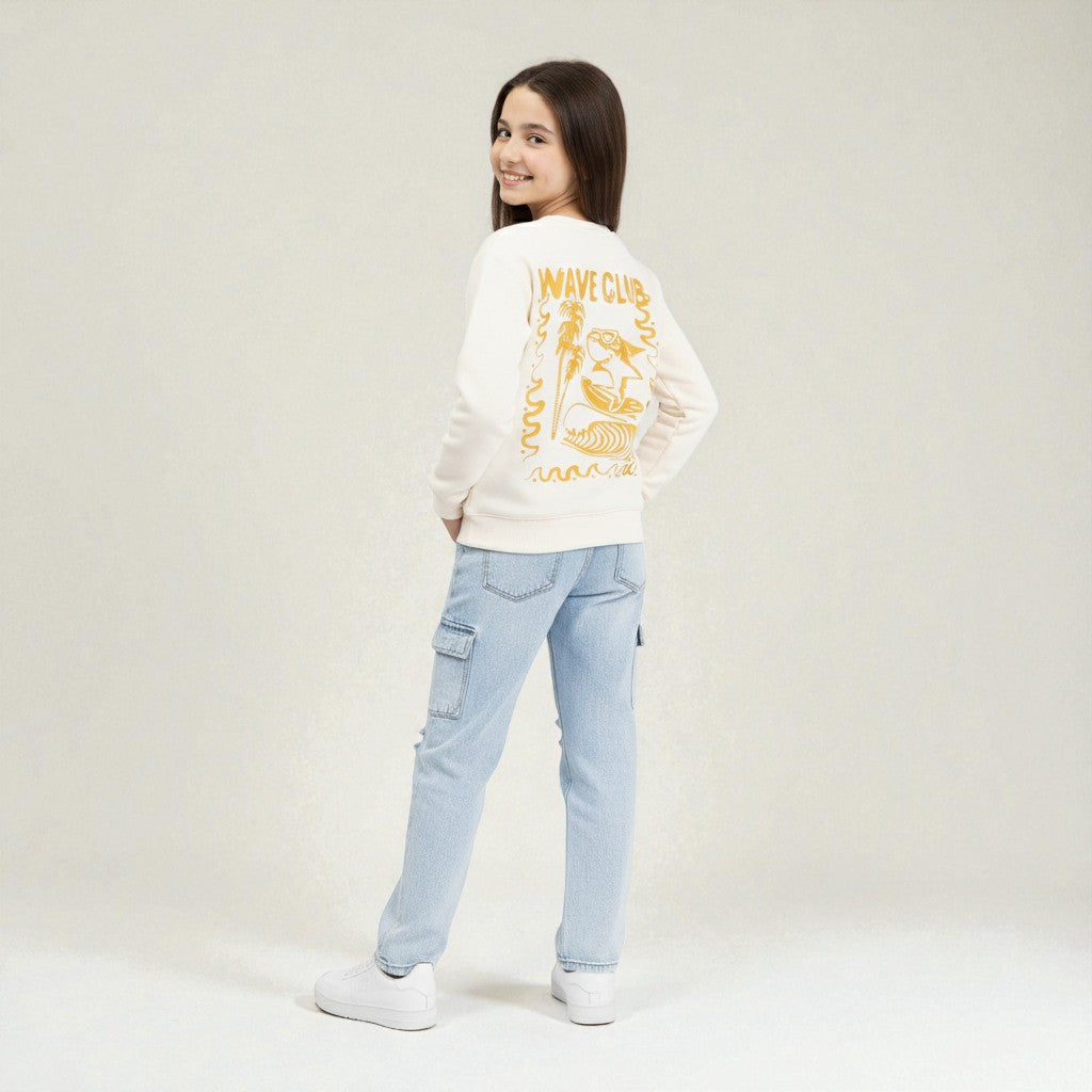 Sweatshirt Back Print 'WAVE CLUB' With A Surfing Shark And Wave Graphics