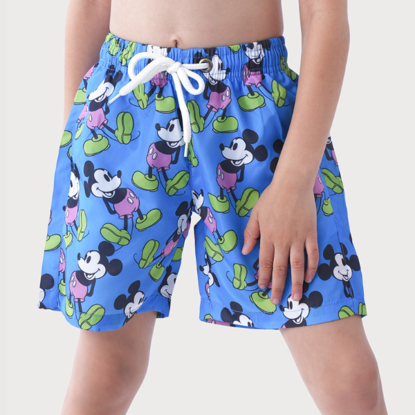 Blue Kids Swim Shorts With Mickey Mouse Pattern