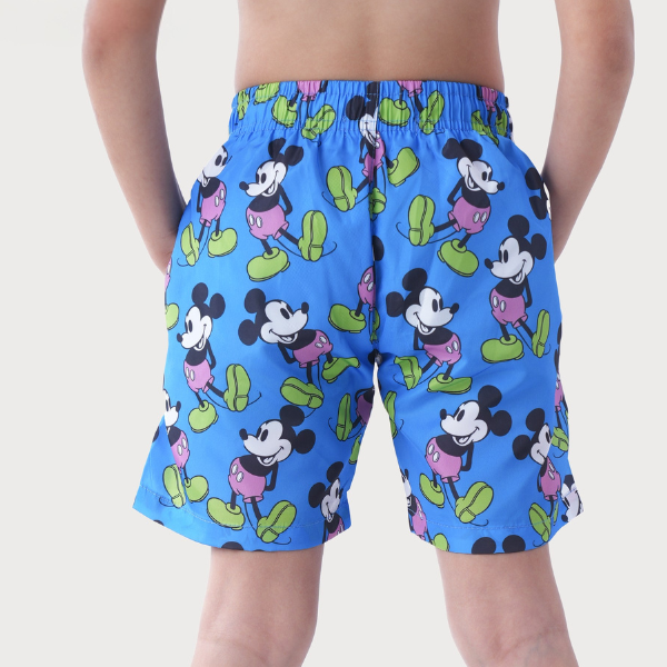 Blue Kids Swim Shorts With Mickey Mouse Pattern