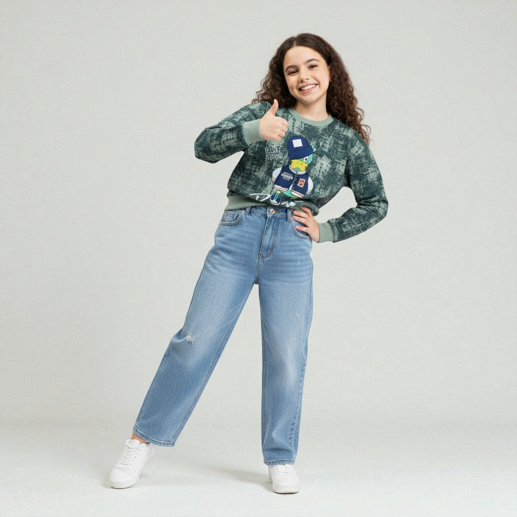 Sweatshirt Full Cover Green Abstract With Cartoon Duck And Pink Floyd