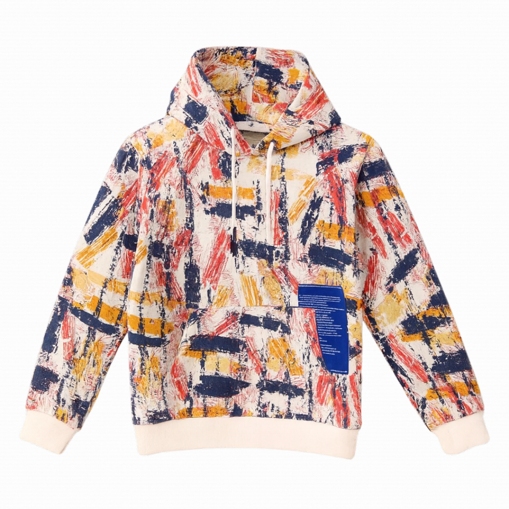 Hoodie Full covered Brushstroke With Front Blue Patch