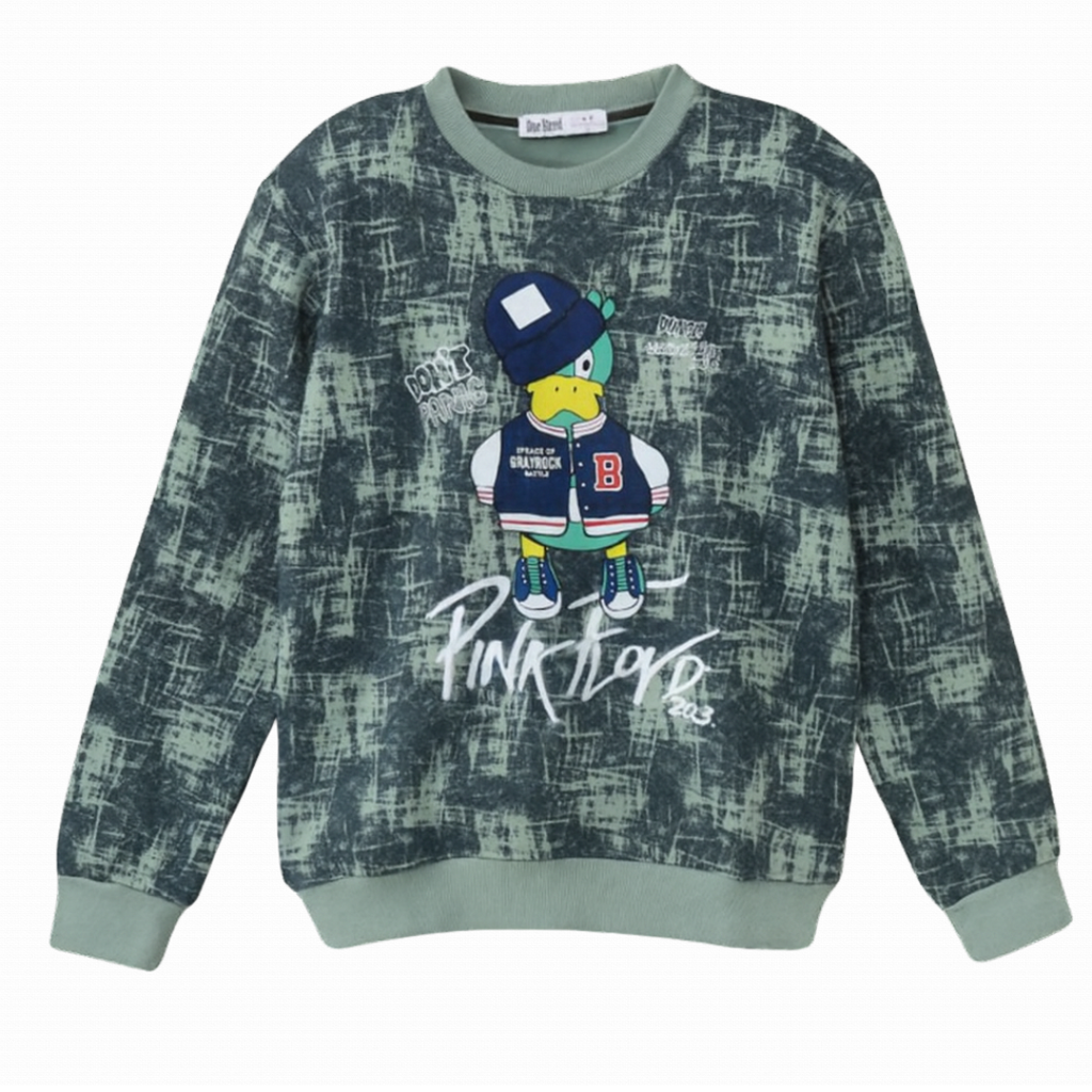 Sweatshirt Full Cover Green Abstract With Cartoon Duck And Pink Floyd