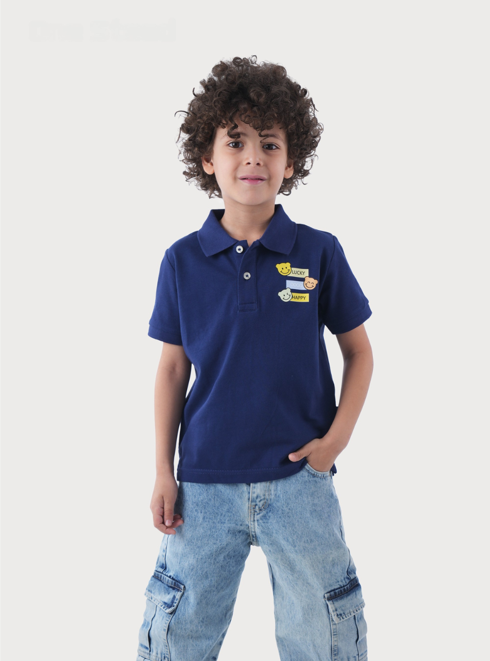 Polo Shirt With Happy Bear Face Print