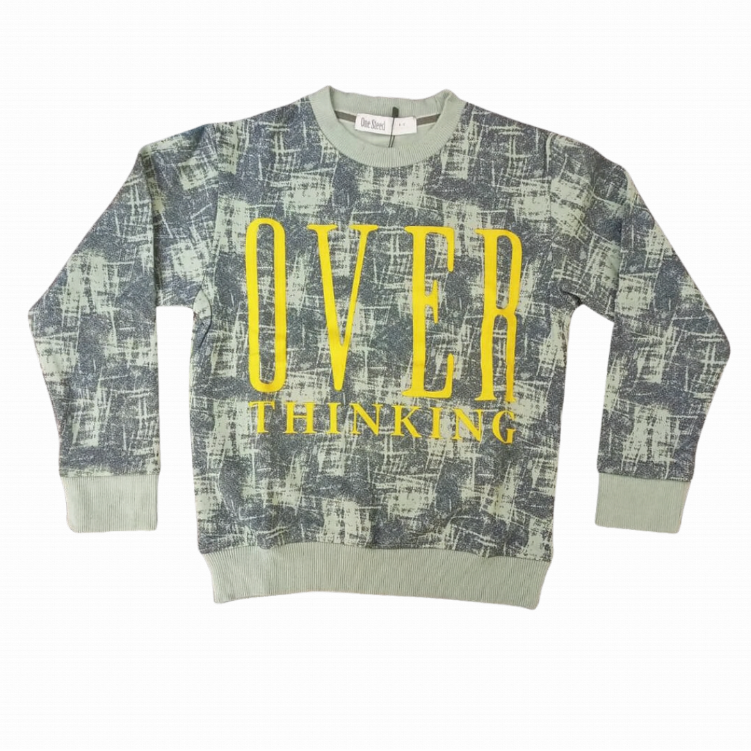 Sweatshirt Full Cover With Bold Yellow 'OVER THINKING' Front Print