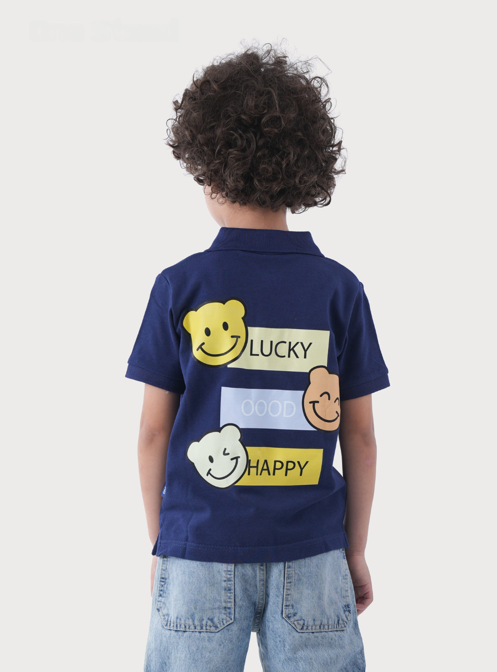 Polo Shirt With Happy Bear Face Print