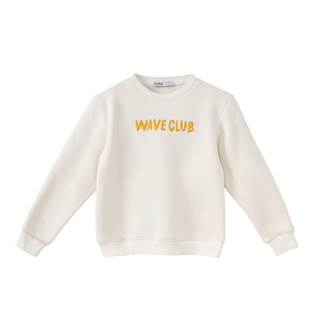 Sweatshirt Back Print 'WAVE CLUB' With A Surfing Shark And Wave Graphics