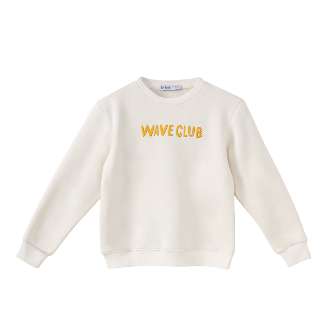 Sweatshirt Back Print 'WAVE CLUB' With A Surfing Shark And Wave Graphics