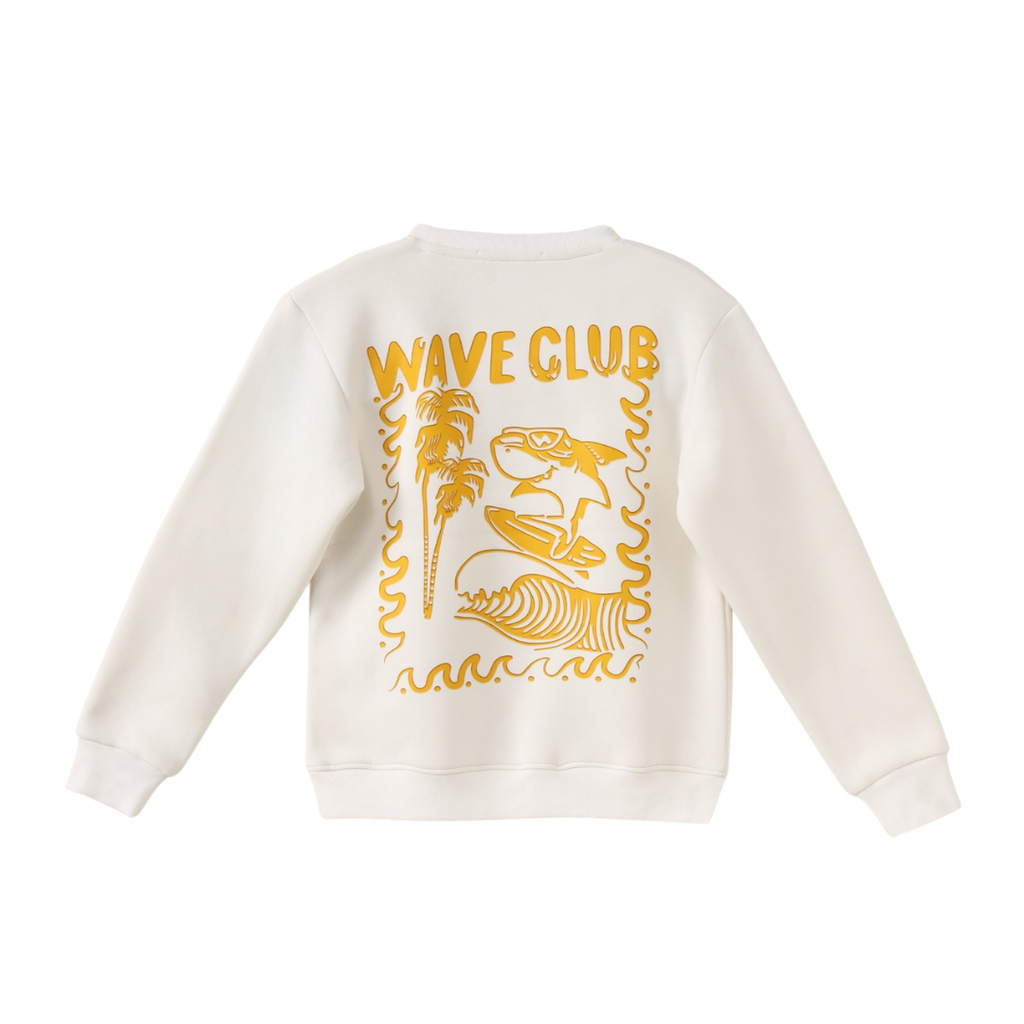 Sweatshirt Back Print 'WAVE CLUB' With A Surfing Shark And Wave Graphics