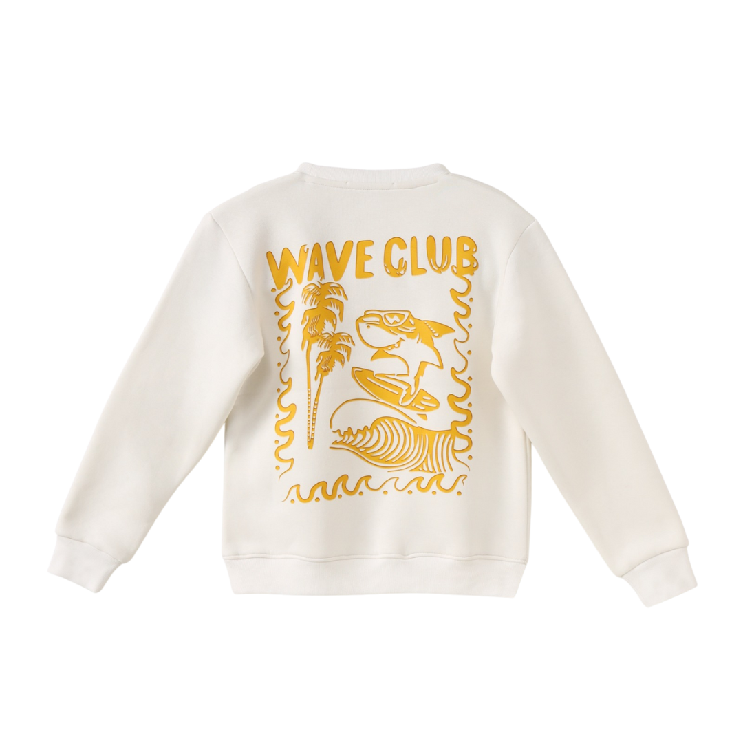 Sweatshirt Back Print 'WAVE CLUB' With A Surfing Shark And Wave Graphics