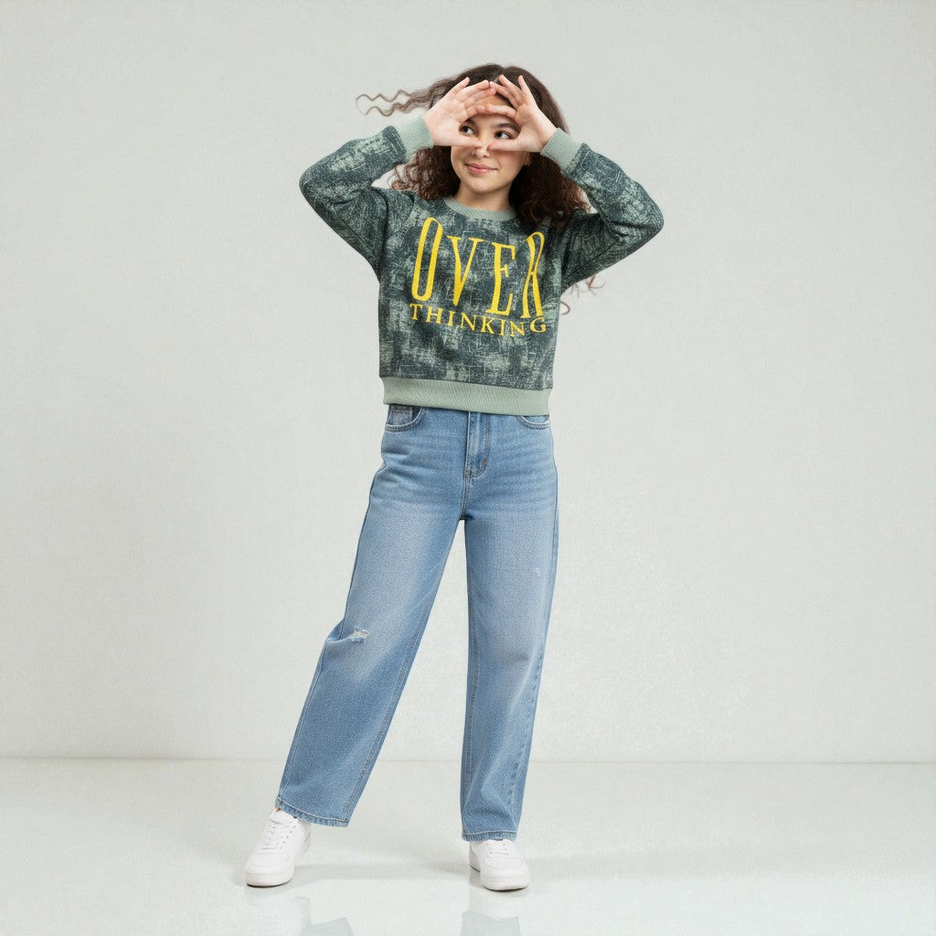 Sweatshirt Full Cover With Bold Yellow 'OVER THINKING' Front Print