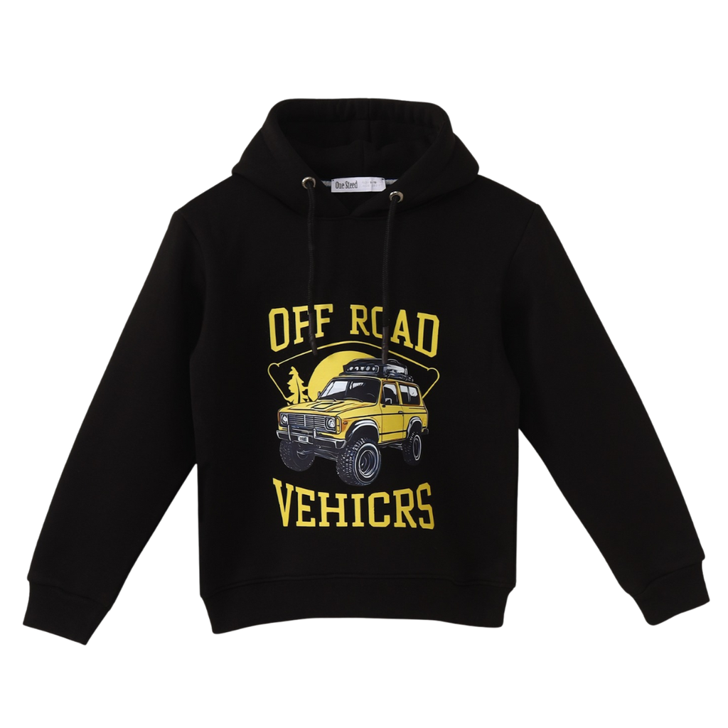 Hoodie With Yellow OFF ROAD VEHICRS Front Print