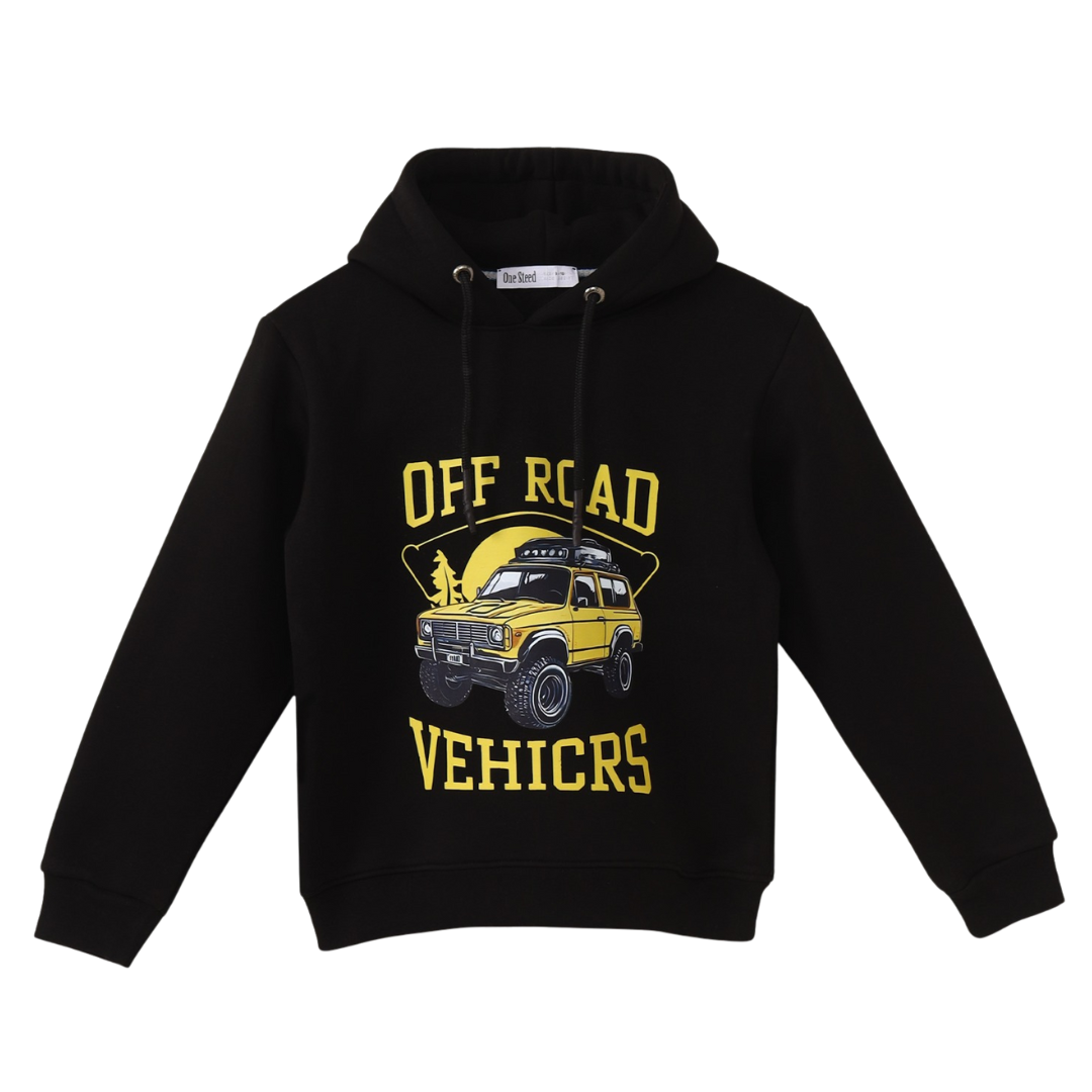 Hoodie With Yellow OFF ROAD VEHICRS Front Print