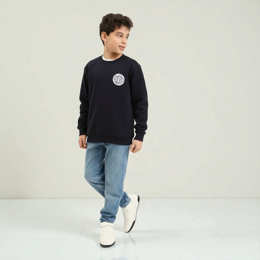 Sweatshirt Graphic and Circular Symbol Motifs