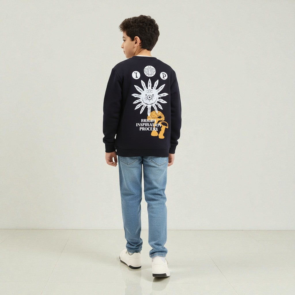 Sweatshirt Graphic and Circular Symbol Motifs